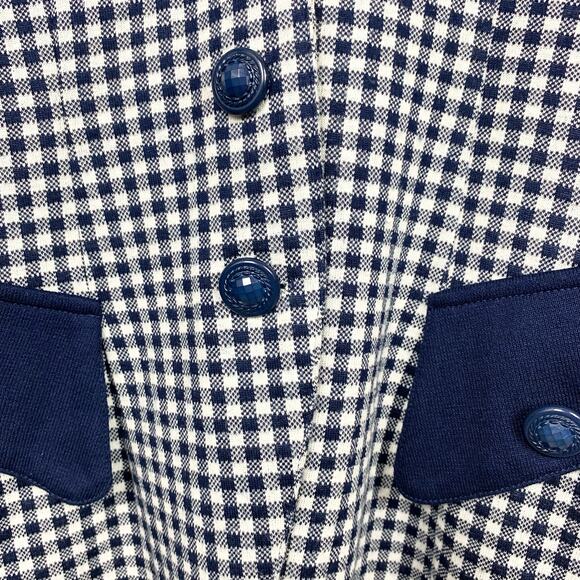 Vintage d'knits Womens Gingham Blazer 3 Button Navy White Notch Collar Medium - Picture 10 of 12